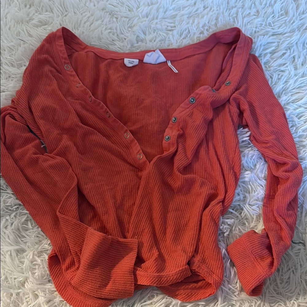 Orange urban outfitters Ribbed Button-Up Top